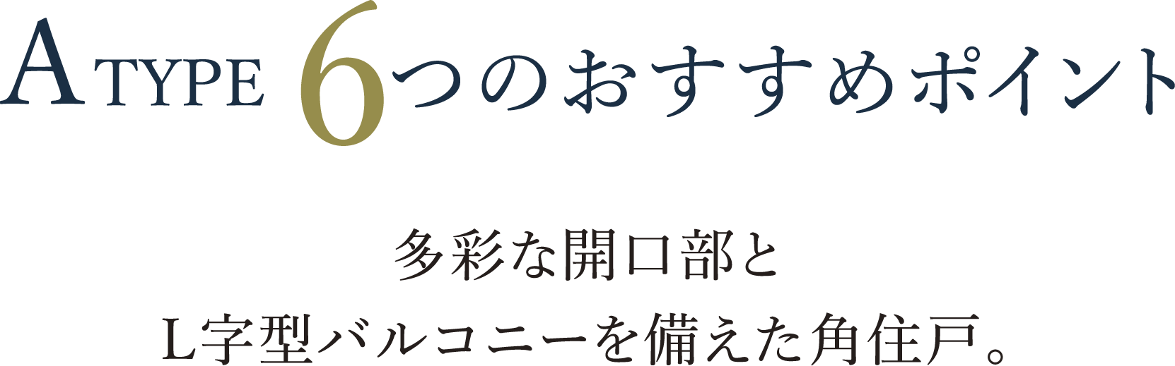 ATYPE 6つのおすすめポイント 多彩な開口部とL字型バルコニーを備えた角住戸。