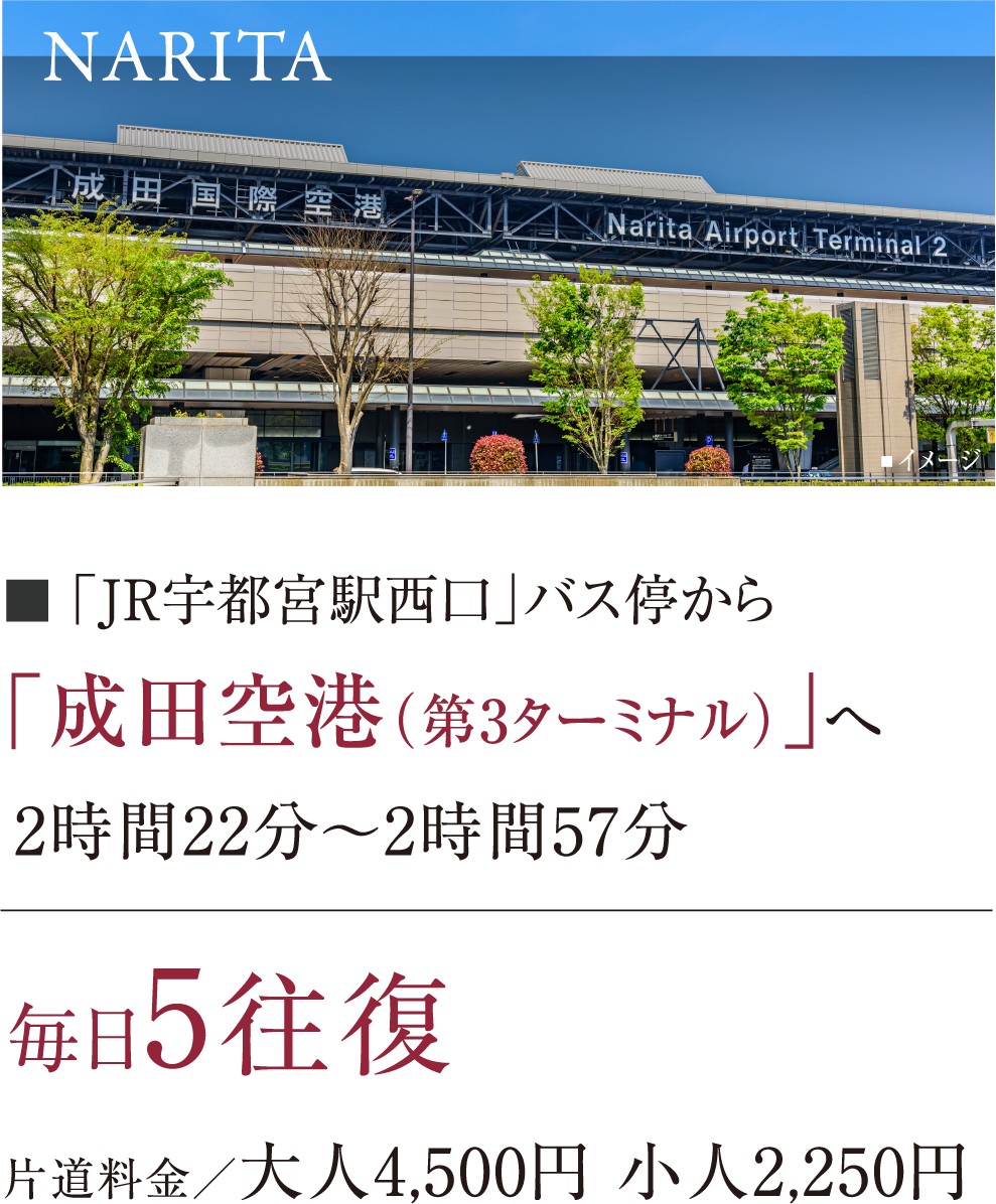 ◼︎ 「JR宇都宮駅西口」バス停から「成田空港（第3ターミナル）」へ