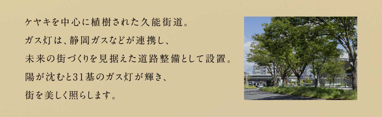 ケヤキを中心に植樹された久能街道